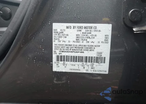 2023 Ford Explorer Xlt из США, поврежденный, VIN 1FMSK8DH6PGA91466